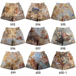 Men's <b>Custom</b> Logo Double Layer Polyester Fitness Shorts Quick Drying Summer Oil <b>Painting</b> Solid Pattern High Quality Mesh Shorts - Product Image 3