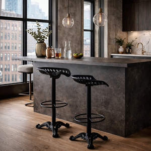 Taburete de Bar Industrial Vintage de Metal Negro |   Asientos Giratorios Ajustables para Cocina Comercial y Villa |   Estructura de Acero Horeca - Product Image 2