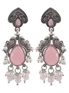 Pendientes de plata oxidada de gota rosa de alta calidad más vendidos para niñas y mujeres joyería hecha a mano de alta calidad proveedor indio - Product Image 2