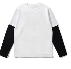 T-shirts pour hommes à manches longues double couche double couche Vintage Premium Quality Custom Double Layer Long Sleeve T-shirts Fabric - Product Image 2