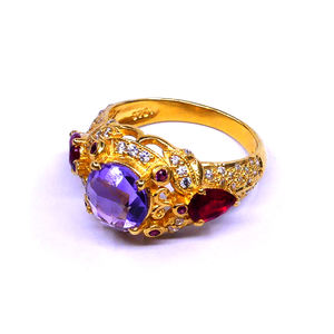 Anillo de Compromiso Clásico y Único para Mujer, con Amatista, Plata de Ley 925, Chapado en Oro Vermeil, con Engaste de Canal en Forma de Corazón - Product Image 2