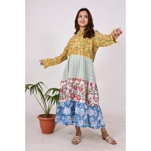 ชุดเดรสยาวผ้าฝ้ายงานเย็บปะแบบอินเดียโบโฮเดรสแม็กซี่พิมพ์ลายบล็อกทำด้วยมือสำหรับผู้หญิงใส่ในงานเทศกาลและชุดราตรี - Product Image 4