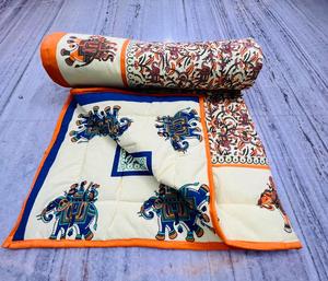 Handmade 100% Cotton <b>Indian</b> Traditional Reversible Winter Coverlet Hand Block Print Razai for Bedroom Hotel Double-Sided - Product Image 1