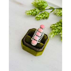 Handmade <b>Boho</b> Navajo <b>Ring</b> Size 6 Featuring Pink Conch & Sterling <b>Silver</b> Cluster Bezel Set Shell Inlay Everyday Wear - Product Image 3
