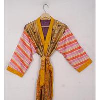 Robe Kimono Longue Maxi de Luxe Élégante en Soie Patchwork Style Sari Vintage pour Femme – Idéale Printemps, Été, Plage, Mariage, ou Tenue d'Intérieur
