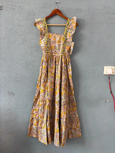 เดรสแม็กซี่ทำด้วยมือเดรสยาวผ้าฝ้ายลายดอกไม้ระบายอากาศได้ดีสำหรับฤดูใบไม้ร่วง - Product Image 6