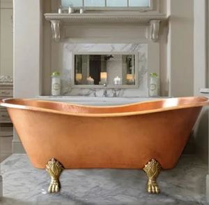 อ่างอาบน้ำทองแดงทำจากดีบุกเคลือบ Patina ซึ่งทำจากทองเหลืองแบบยืนฟรีอ่างอาบน้ำทองแดงแบบอินเดียใช้ค้อนทุบเสร็จ - Product Image 3