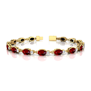 14K Or Massif Personnaliser Prong Réglage Naturel Rubis & Diamant Tennis Chaîne Bracelet pour Femmes De Luxe Saint Valentin Cadeau Bracelet - Product Image 3