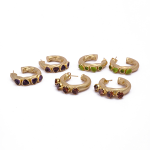 ต่างหูพลอยคาลซิโดนีสีเขียวแบบห่วงต่างหูรูปลูกแพร์ต่างหูชุบทองต่างหูทองเหลืองแบบทันสมัย - Product Image 5