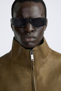 Original mouton unisexe hommes blouson aviateur nouveau Style recadrée coupe droite col entonnoir fermeture éclair col montant imperméable enduit de mouton - Product Image 2