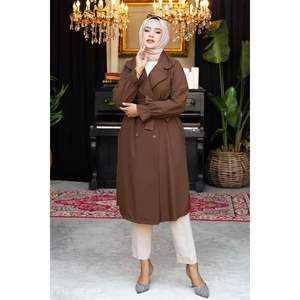 Women's Casual Brown Trench <b>Coat</b> Elastic Sleeves Removable <b>Belt</b> Double-Breasted Closure <b>Wool</b> Filling Winter Season Print Detail - Product Image 2