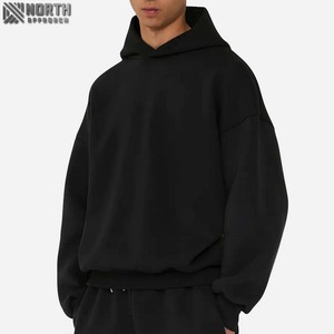 Hombres Baggy 400gsm Fleece Hoodie Custom Logo Algodón Grueso Peso pesado Oversized Streetwear Sudadera con capucha recortada Fabricantes - Product Image 3