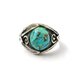 Blue Copper <b>Turquoise</b> <b>Ring</b> (6.0 Grams) Gold Plated Vintage Style Fashionable Trendy Finger Jewelry Bezel Setting Perfect Gift - Product Image 1