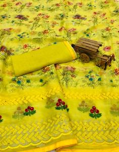 Designer indien à la mode vêtements de mariage et de fête chemisier saree en mousseline de soie à imprimé floral pour les femmes qualité d'exportation assurée - Product Image 3