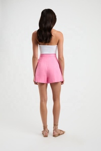 Pink Mid Waist Linen <b>Shorts</b> Pockets Casual Women's <b>Shorts</b> Regular Fit Breathable Woven Fabric Eco-Friendly Quick Dry Solid Color - Product Image 4