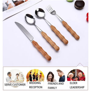 Cubiertos de Metal de diseño de bambú, cubiertos pulidos brillantes, utensilios de comedor, esmalte de espejo llamativo para fiestas, ocasiones especiales - Product Image 5