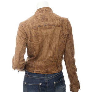 Chaqueta de Motera para Mujer de Alta Calidad, Hecha a Medida, Elegante, de Cuero Genuino Curtido, con Cuello Alto, Dos Bolsillos con Cremallera, Impermeable, para Otoño - Product Image 2