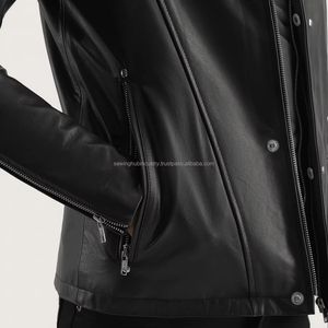Fashionable Trend High-quality <b>Slim</b>-<b>fit</b> Zip Fastening <b>Jacket</b> Attractive Striped Black Full-grain Leather <b>Jacket</b> for Men - Product Image 5