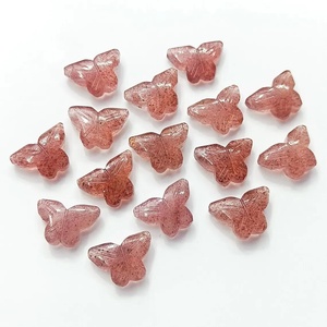 Perles de pierres précieuses en forme de papillon de quartz fraise rose, véritables perles de papillon de quartz fraise, perles de pierres précieuses pour la fabrication de bijoux - Product Image 1