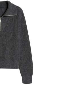 Manufacturer Customized <b>Mens</b> Quarter Zip <b>Knit</b> Sweater Dark Grey Ribbed Texture High Neck Warm Winter Casual Pullover OEM Custom - Product Image 4