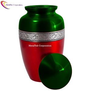 Urnas de cremación de aluminio de estilo americano verde rojo, doble Color personalizado, urna decorativa funeraria de Metal, tarro de entierro para cenizas de adultos - Product Image 3