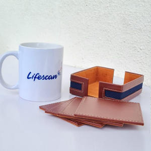 Posavasos de cuero-Juego de posavasos marrón cuadrado de cuero genuino Premium hecho a mano - Product Image 4