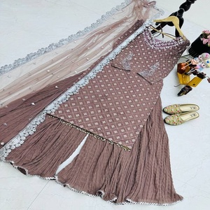 Último diseñador Faux Georgette bordado secuencia trabajo Sharara traje por Fab Zone - Product Image 1