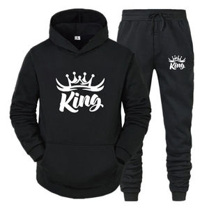 Ensemble deux pièces pour hommes et femmes Tenue de couple écologique 'Queen King' Survêtements imprimés Sweat à capuche et pantalon de survêtement - Product Image 6