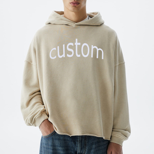 Diseño personalizado Hombres Sudadera con capucha Puff Impresión logo Oversized Streetwear gota hombro Pullover vintage recortada Sudadera con capucha hombres - Product Image 2