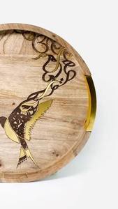 Bandeja Redonda de Madera Artesanal con Asas Recortadas y Diseño Floral de Aves, Bandeja de Madera Natural para Uso Decorativo - Product Image 6