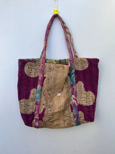 Fait à la main Kantha Stitch Vintage sac fourre-tout décontracté pour les femmes coton Kantha matériel deux poignées multi-fonction sac à provisions - Product Image 5