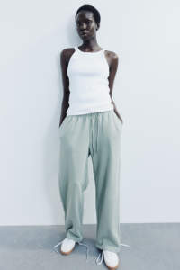 100% haute qualité français éponge matériel Baggy pantalon surdimensionné couleur verte plaine blanc personnalisé broderie Logo Baggy pantalon - Product Image 5