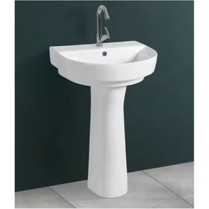 Juego de lavabo de Pedestal para baño, juego de lavabo de Pedestal de cerámica de pie, juego de lavado de Pedestal con orificio para Hotel - Product Image 3
