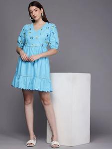 Vestido de algodón de estilo Vintage indio para mujer, bloque de mano, estampado Floral, ropa de verano informal de moda, transpirable, respetuoso con el medio ambiente, logotipo dulce - Product Image 3