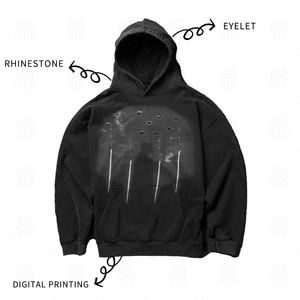 Nouveau surdimensionné 450gsm 100% coton lavé impression numérique sweat à capuche épais personnalisé diamant strass Streetwear à capuche pour hommes - Product Image 2