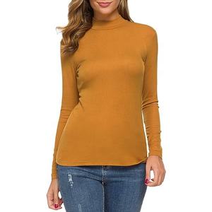 Camiseta de cuello alto de manga larga para mujer de alta calidad 100% algodón OEM Bangladesh Factory Camiseta de cuello alto para mujer - Product Image 1