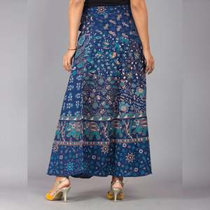 Falda Maxi con Estampado Étnico Azul, Falda Cruzada de Chifón Suave y Transpirable, Falda Midi con Estampado Digital, Estilo Formal para Danza del Vientre - Product Image 4