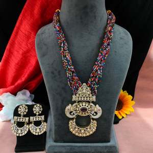 ชุดสร้อยคอยาวเซอร์คอนและคุนดันอย่างละเอียดสำหรับผู้หญิงเหมาะสำหรับงานแต่งงานเทศกาลหรือโอกาสพิเศษที่ไม่เหมือนใคร - Product Image 2