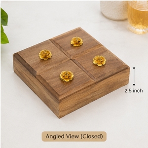 Boîte de rangement carrée en bois pour fruits secs, design minimaliste avec poignées dorées en forme de fleur, 2,5 pouces, pour la décoration de chambre. - Product Image 4