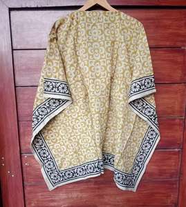 Jaipuri estampado de algodón hecho a mano Kaftan vestido largo Top playa cubierta Maxi ropa de dormir con cintura Natural Casual flor bloque estampado - Product Image 3