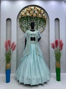 Lehengha détails tissu Chinon fil de travail avec Sequnce taille jusqu'à 44 intérieur Micro - Product Image 4