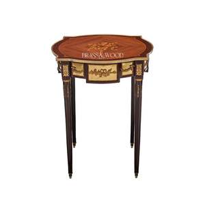 Mesa Auxiliar de Madera de Caoba de Lujo con Incrustaciones Florales y Paneles Ornamentales de Latón Dorado para Decoración Clásica de Esquinas del Hogar - Product Image 1