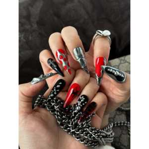 Uñas Postizas con Diseño Gótico de Llamas, Adhesivos Decorativos para Uñas con Acentos de Fuego, para Esmalte de Uñas - Product Image 4