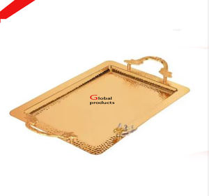 Plateau de service de décoration de fête de mariage en acier inoxydable argenté au look royal pour restaurant et bar d'hôtel - Product Image 4