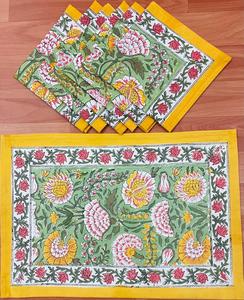 เสื่อผ้าฝ้าย100% ทำด้วยมือเสื่อปูโต๊ะรับประทานอาหารแบบบล็อกดั้งเดิมพิมพ์ลายเสื่อผ้าฝ้ายอินเดียพื้นเมือง - Product Image 1