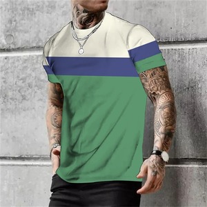 Camisetas sencillas a rayas para hombre, camisetas de manga corta con estampado 3D de tendencia de verano, ropa informal suelta, camisetas de cuello redondo, camisetas - Product Image 3