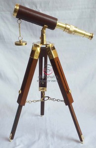 Telescopio Antiguo de Latón Pulido Plateado y Cuero Negro con Trípode Ajustable para Decoración Náutica del Hogar - Product Image 3