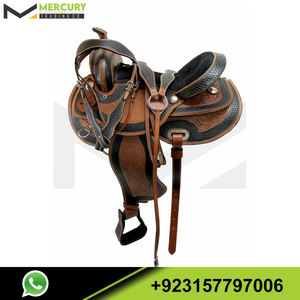 Silla de Montar de Cuero Occidental con Diseño de Mimbre Pintado, Tallada y con Acabado de Mimbre - Product Image 2