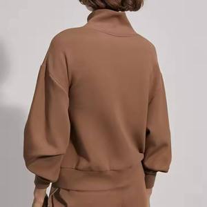 Nueva moda mujer media cremallera cuello alto sudadera manga larga Color sólido pulóver Casual Sudadera con capucha - Product Image 5