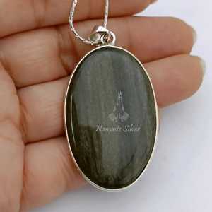 <b>Gold</b> Sheen Obsidian Pendant, Sterling Silver <b>Locket</b> Necklace, Handmade Jewelry - Product Image 4